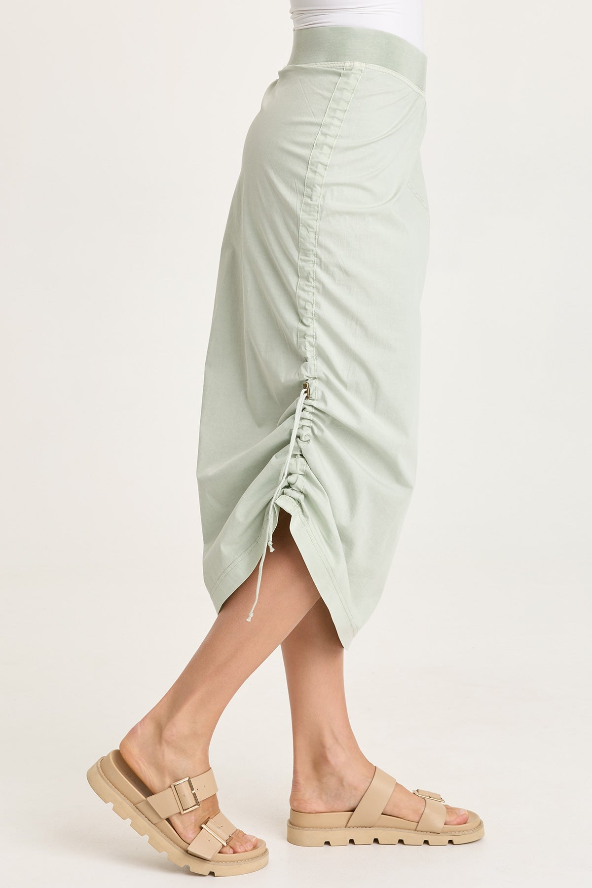 Bindi Poplin Asymmetrical Side-Cinch Pull-On Midi Skirt Tradewind Pigment - XCVI