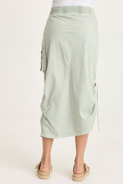 Bindi Poplin Asymmetrical Side-Cinch Pull-On Midi Skirt Tradewind Pigment - XCVI
