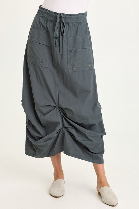 Wearables Hedvig Stretch Poplin Pleated Bubble Hem Skirt Hawthorn Leaf - XCVI