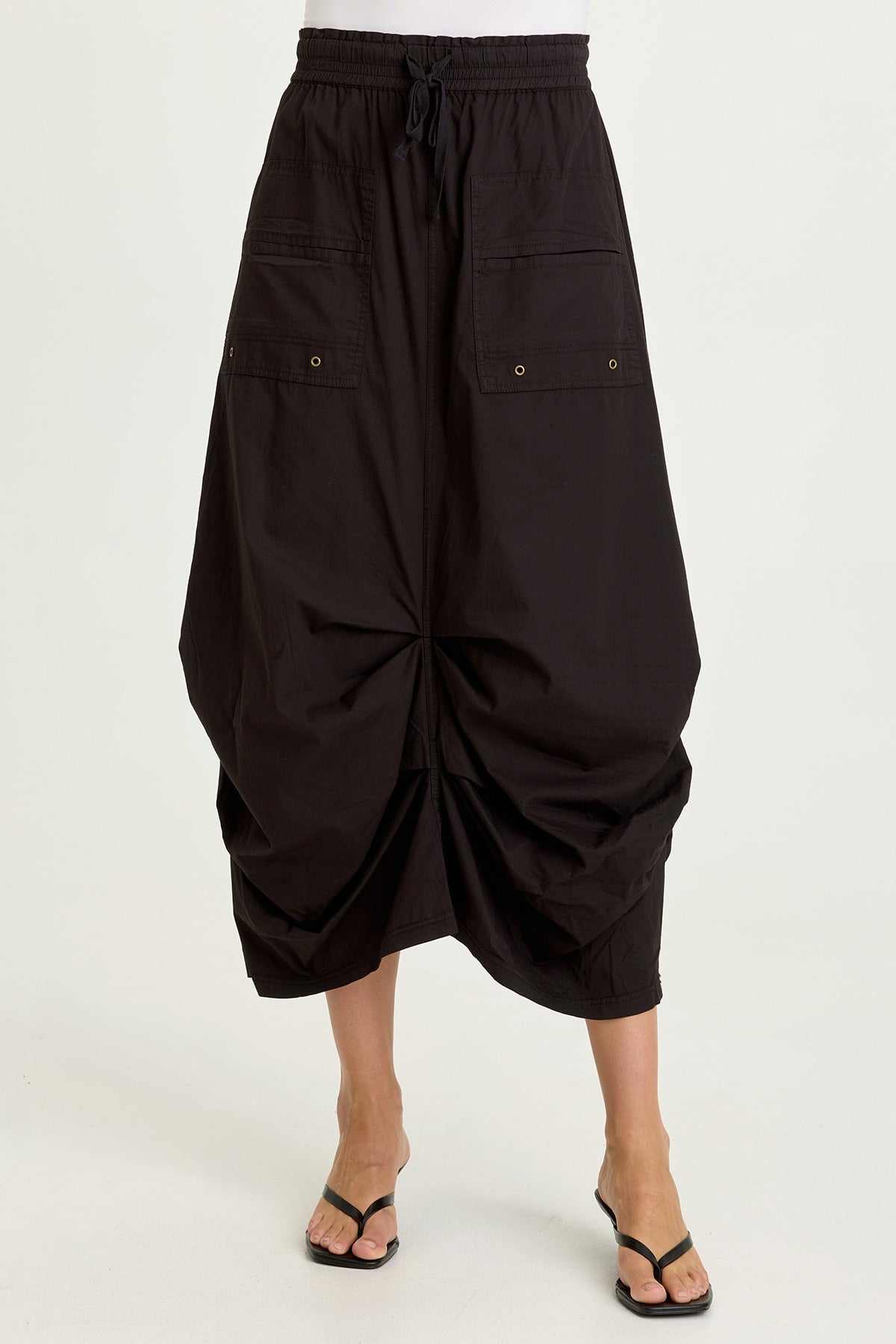 Wearables Hedvig Stretch Poplin Pleated Bubble Hem Skirt Black - XCVI