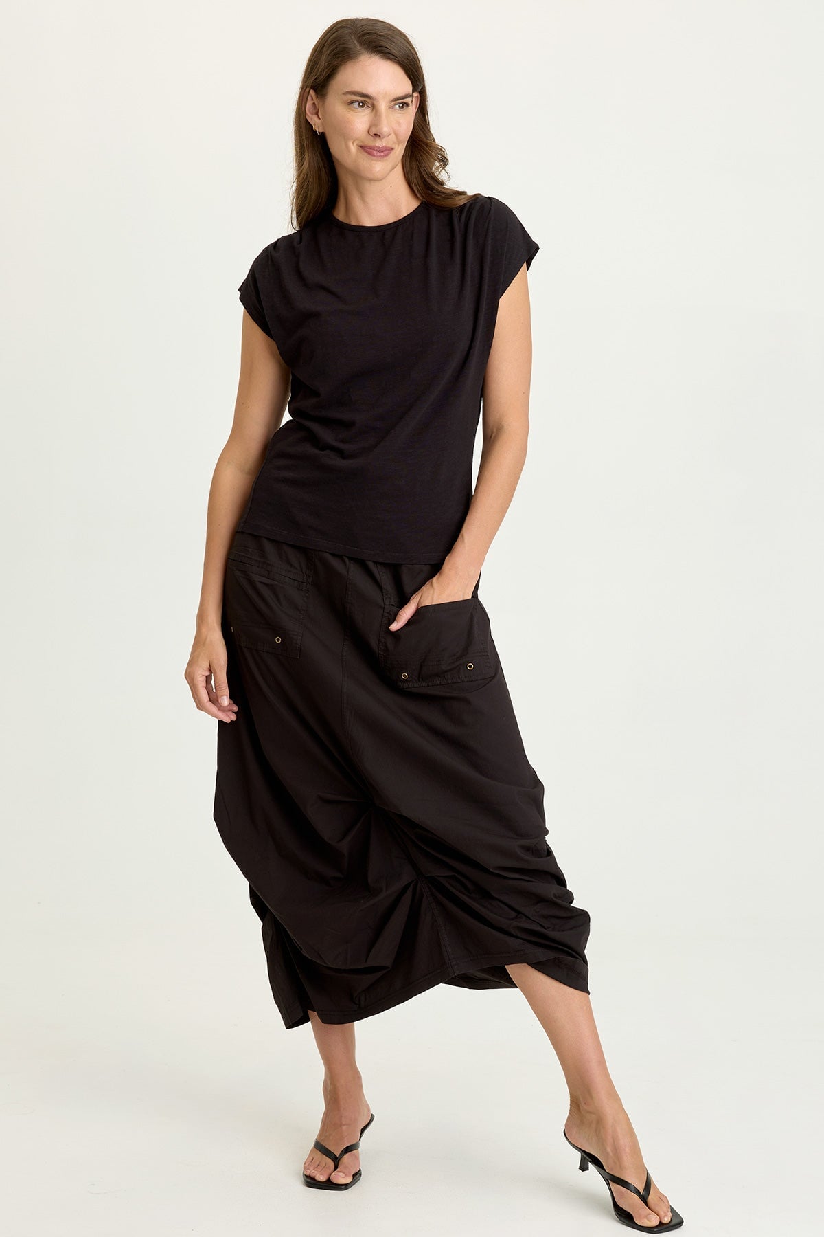 Wearables Hedvig Stretch Poplin Pleated Bubble Hem Skirt Black - XCVI