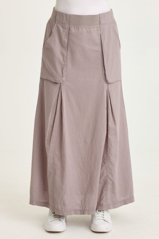 Wearables Emerie Cotton Linen Inverted Box Pleats Long Pull-On Skirt Poppy Seed - XCVI