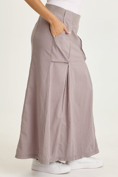 Wearables Emerie Cotton Linen Inverted Box Pleats Long Pull-On Skirt Poppy Seed - XCVI