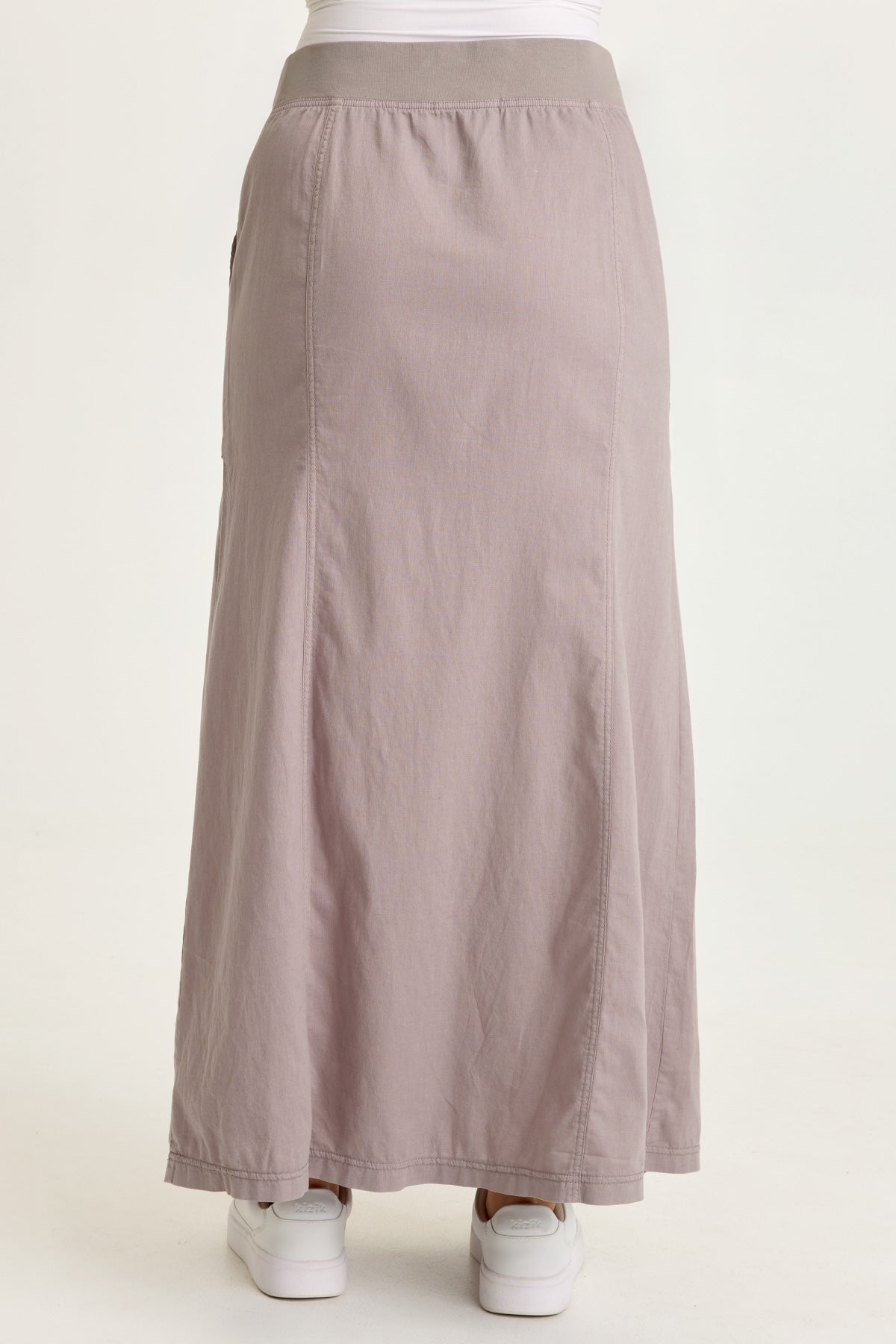 Wearables Emerie Cotton Linen Inverted Box Pleats Long Pull-On Skirt Poppy Seed - XCVI