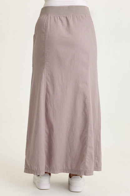 Wearables Emerie Cotton Linen Inverted Box Pleats Long Pull-On Skirt Poppy Seed - XCVI