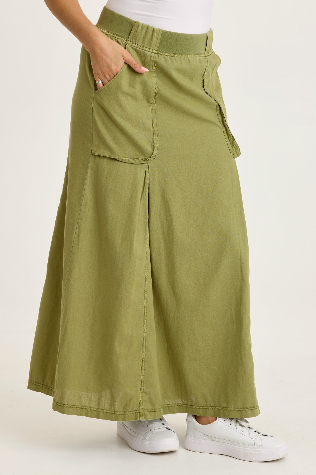 Wearables Emerie Cotton Linen Inverted Box Pleats Long Pull-On Skirt Garnish Pigment - XCVI