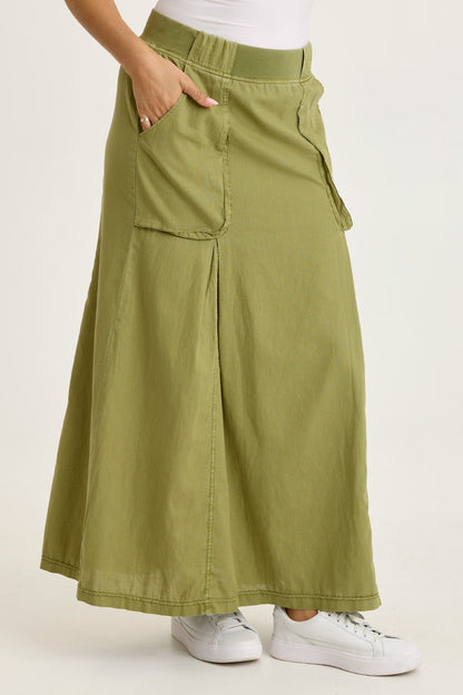 Wearables Emerie Cotton Linen Inverted Box Pleats Long Pull-On Skirt Garnish Pigment - XCVI