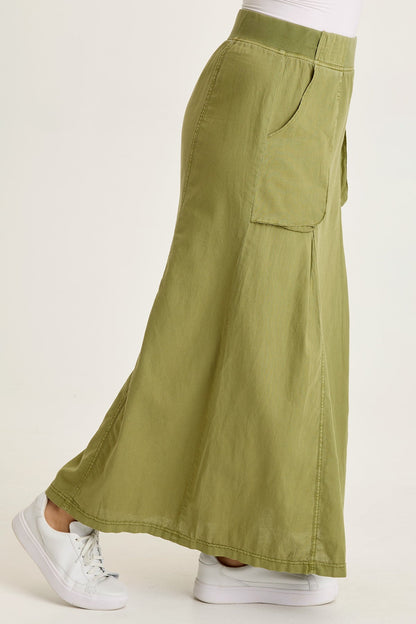 Wearables Emerie Cotton Linen Inverted Box Pleats Long Pull-On Skirt Garnish Pigment - XCVI