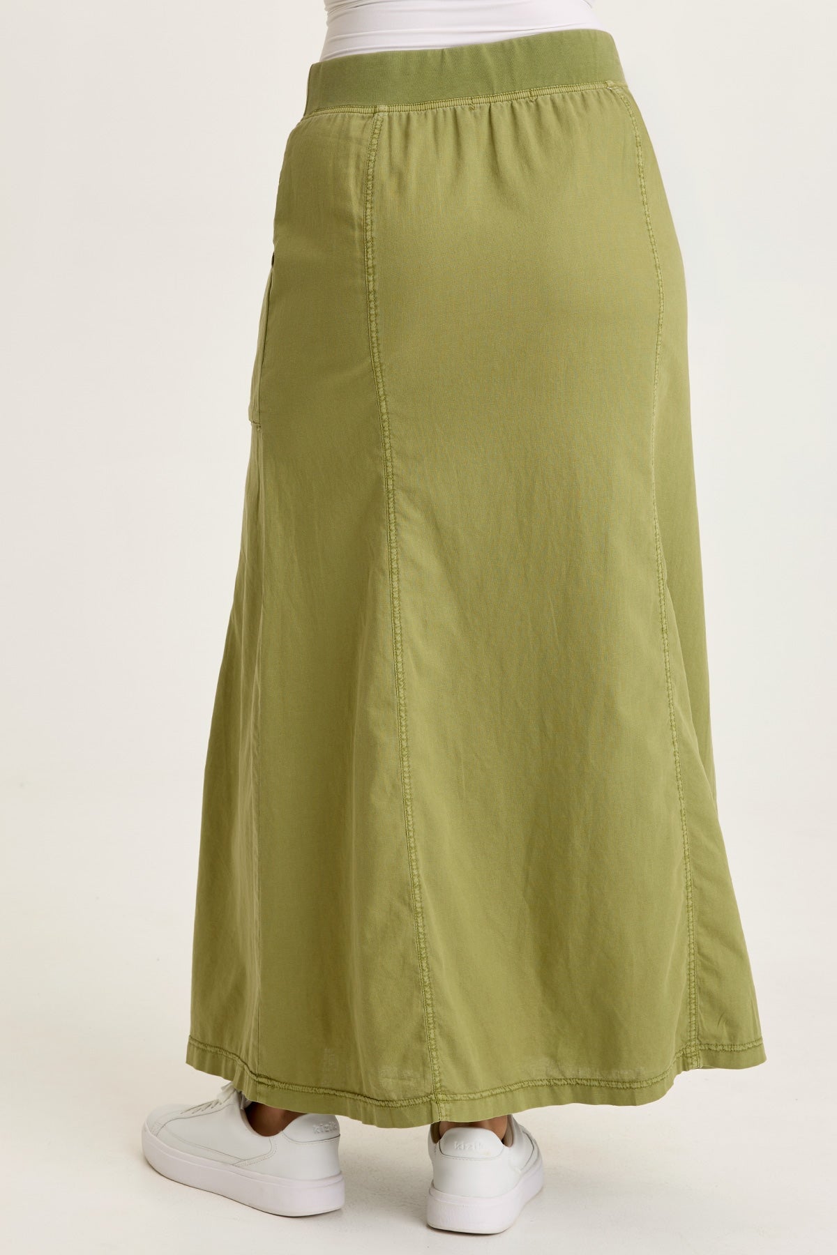 Wearables Emerie Cotton Linen Inverted Box Pleats Long Pull-On Skirt Garnish Pigment - XCVI