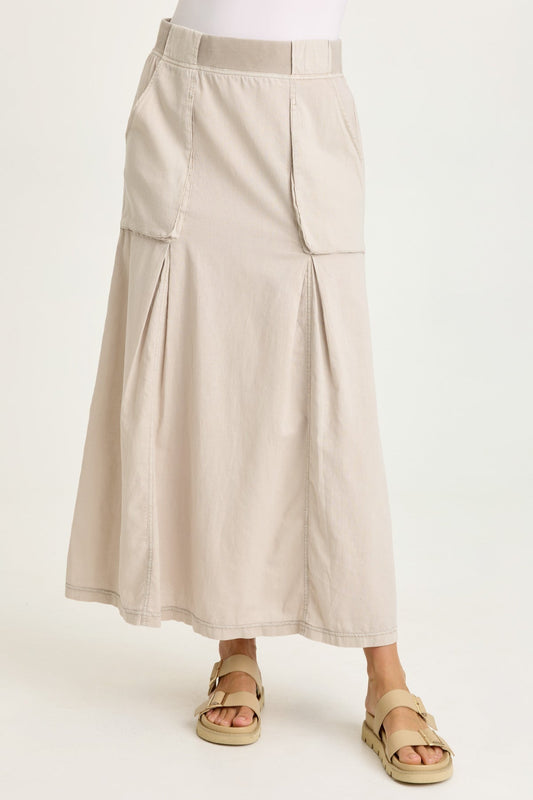Wearables Emerie Cotton Linen Inverted Box Pleats Long Pull-On Skirt Clay Pot Pigment - XCVI