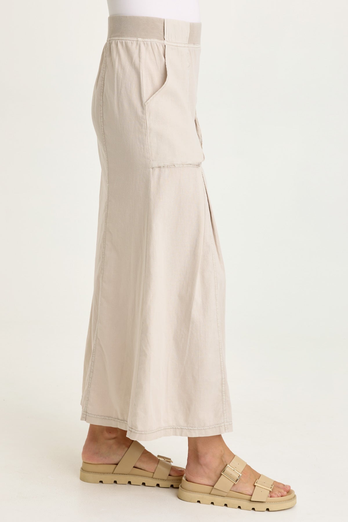 Wearables Emerie Cotton Linen Inverted Box Pleats Long Pull-On Skirt Clay Pot Pigment - XCVI