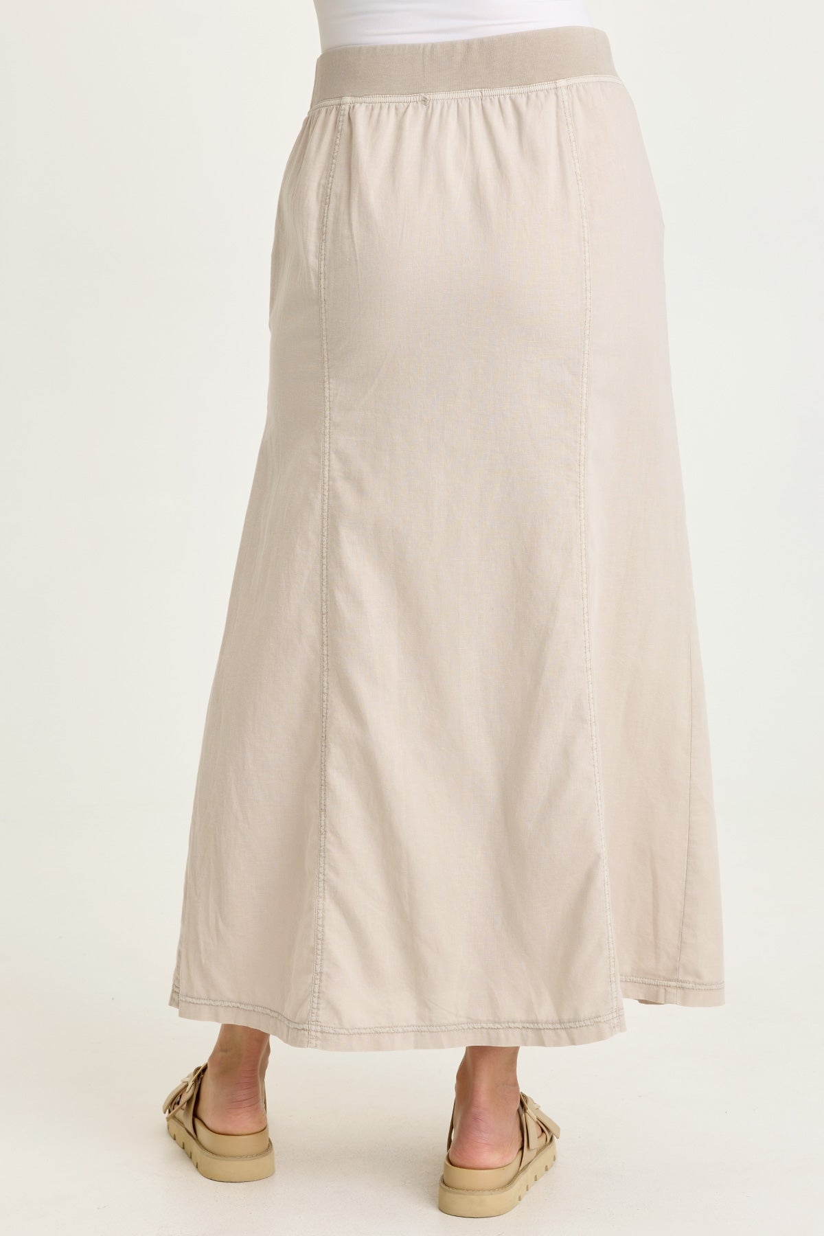 Wearables Emerie Cotton Linen Inverted Box Pleats Long Pull-On Skirt Clay Pot Pigment - XCVI