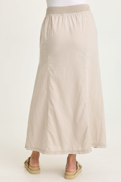 Wearables Emerie Cotton Linen Inverted Box Pleats Long Pull-On Skirt Clay Pot Pigment - XCVI