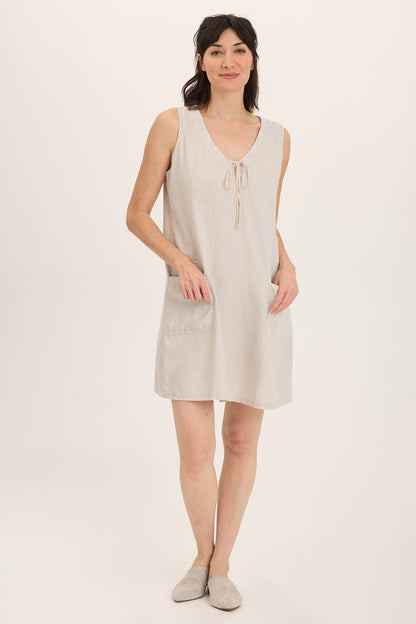 Wearables Ashmon Twill A-Line Tie-Neck Shift Mini Dress Ripple Pigment - XCVI