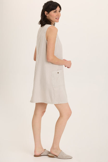 Wearables Ashmon Twill A-Line Tie-Neck Shift Mini Dress Ripple Pigment - XCVI