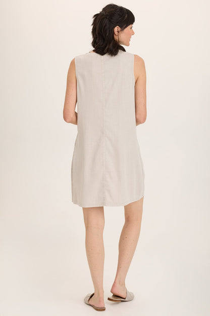 Wearables Ashmon Twill A-Line Tie-Neck Shift Mini Dress Ripple Pigment - XCVI