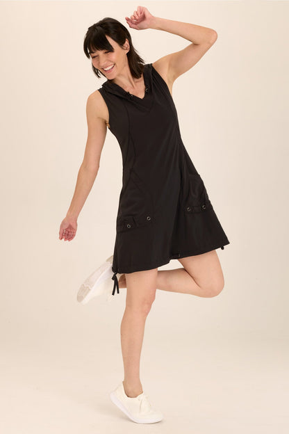 Sumi Active Whisper Stretch Hooded Cargo Mini Dress Black - XCVI