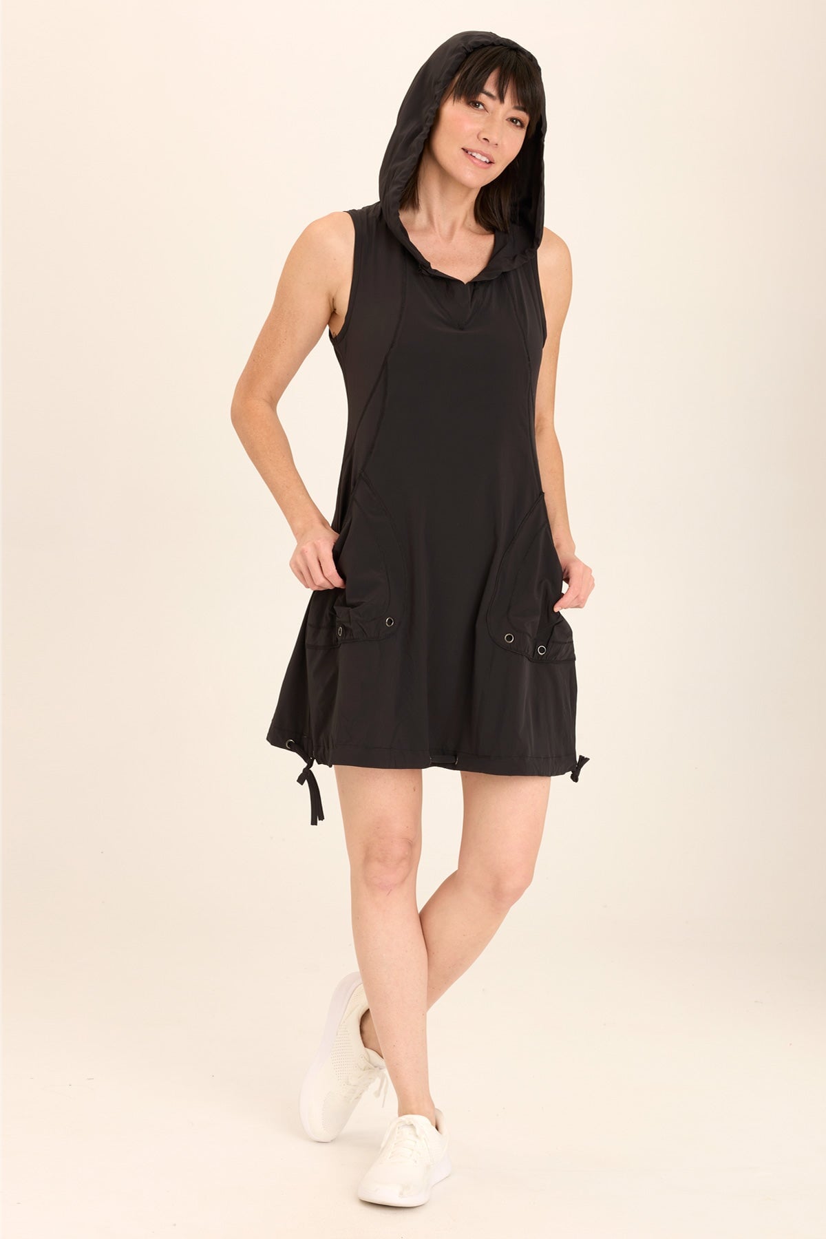 Sumi Active Whisper Stretch Hooded Cargo Mini Dress Black - XCVI