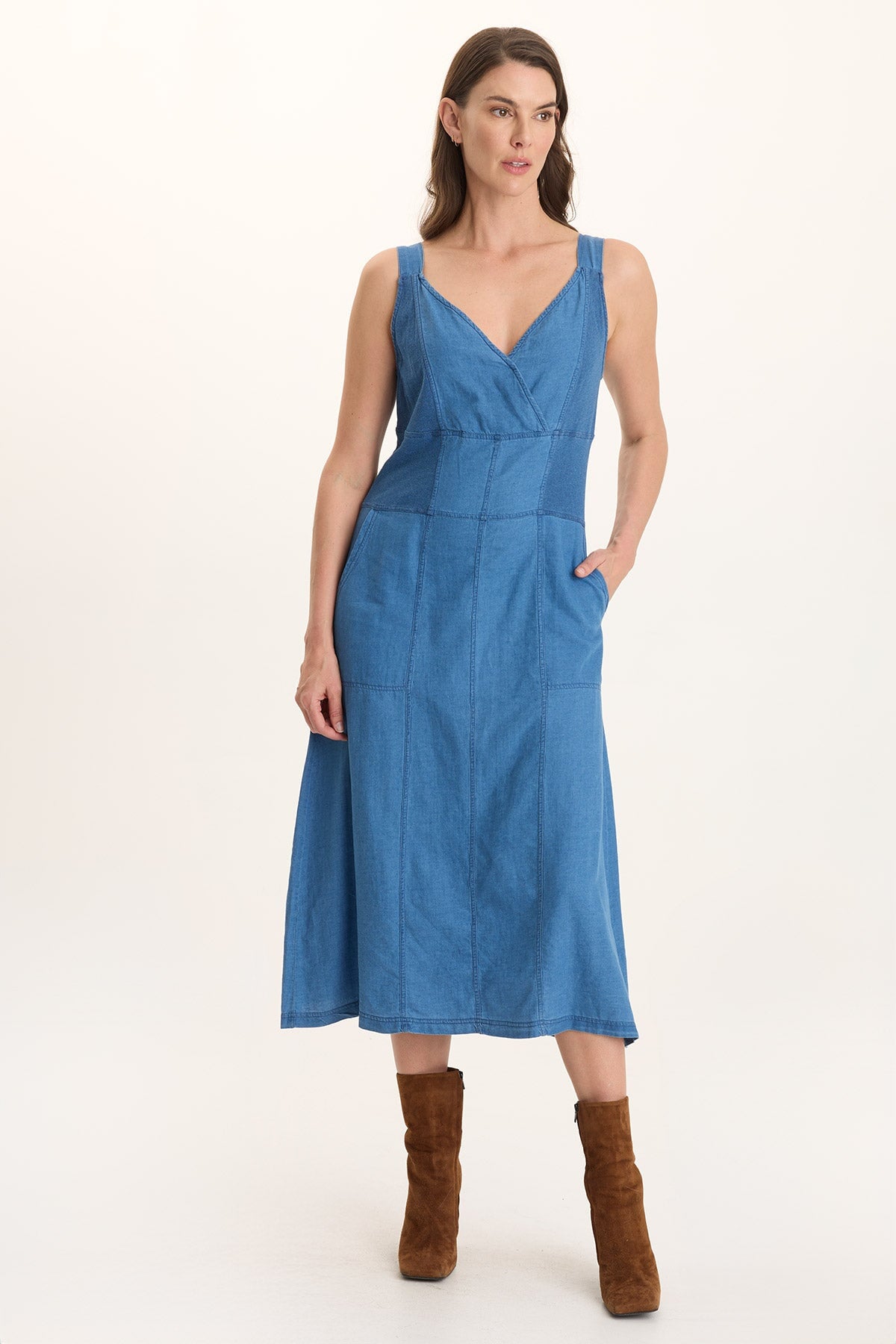Lyall Mock-Denim Indigo Twill Midi Tank Dress Etiolate Wash - XCVI