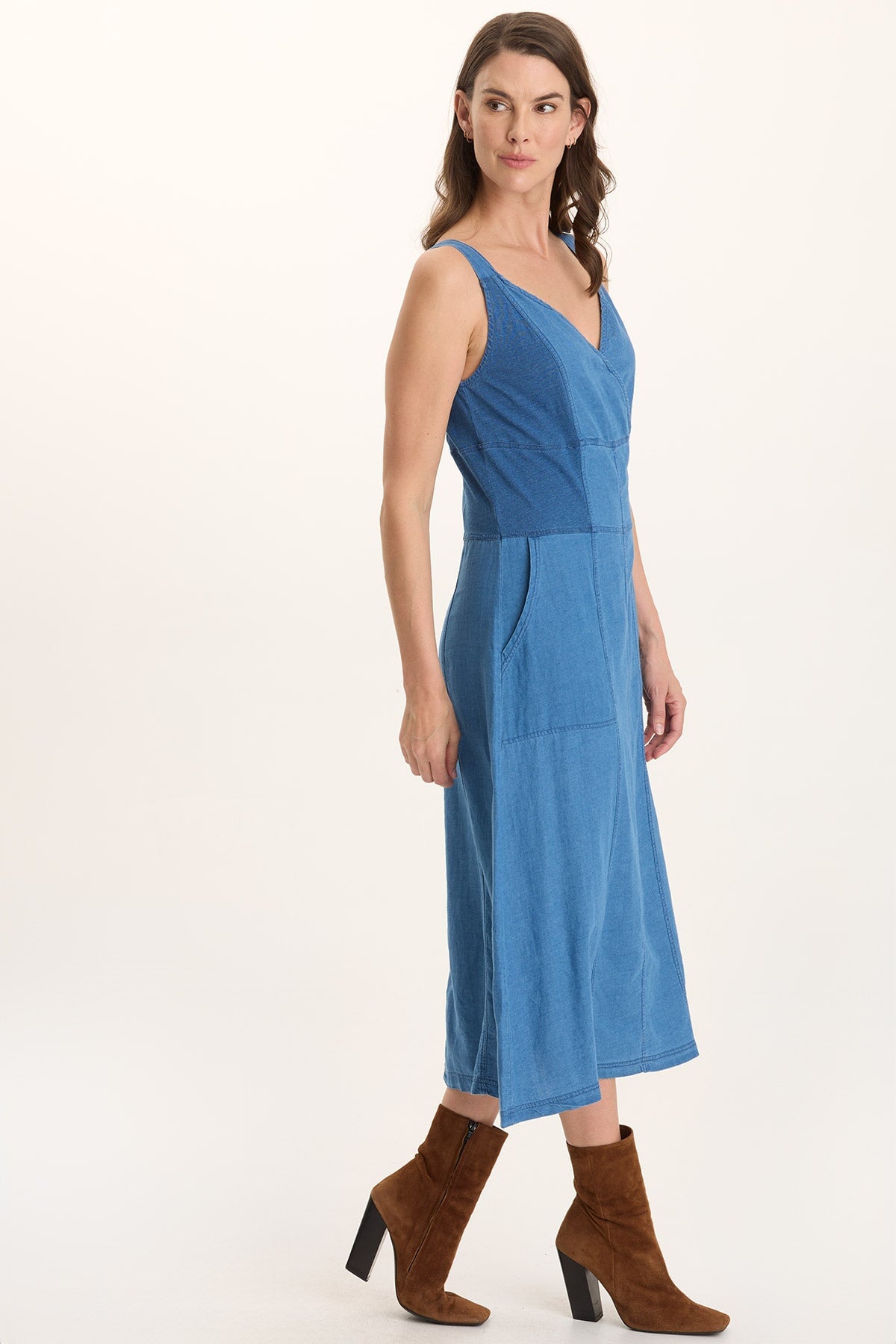 Lyall Mock-Denim Indigo Twill Midi Tank Dress Etiolate Wash - XCVI