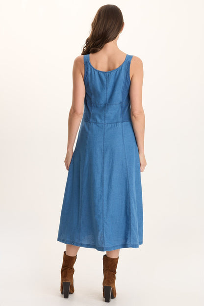 Lyall Mock-Denim Indigo Twill Midi Tank Dress Etiolate Wash - XCVI