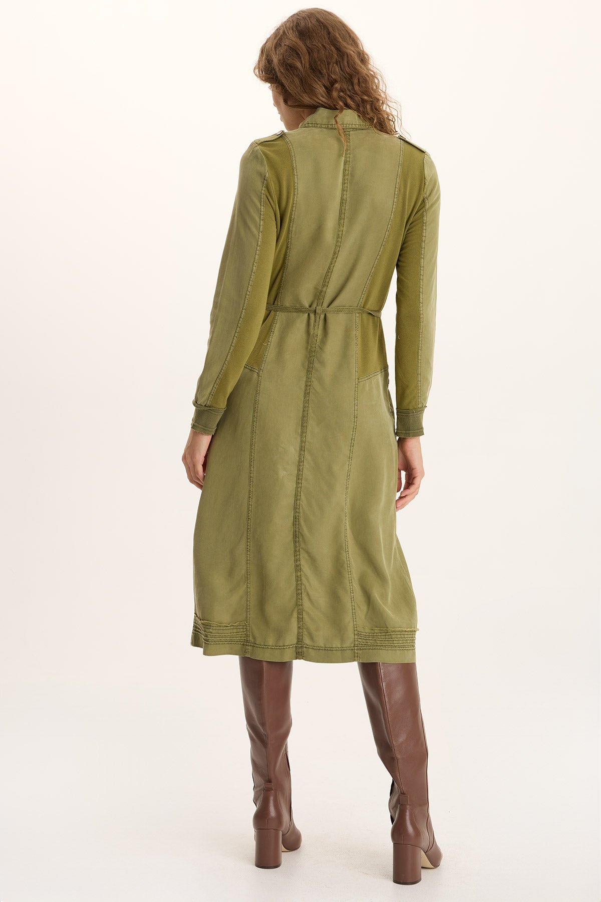 Oksana Twill/Jersey Snap-Up Midi Dress Thicket Pigment - XCVI