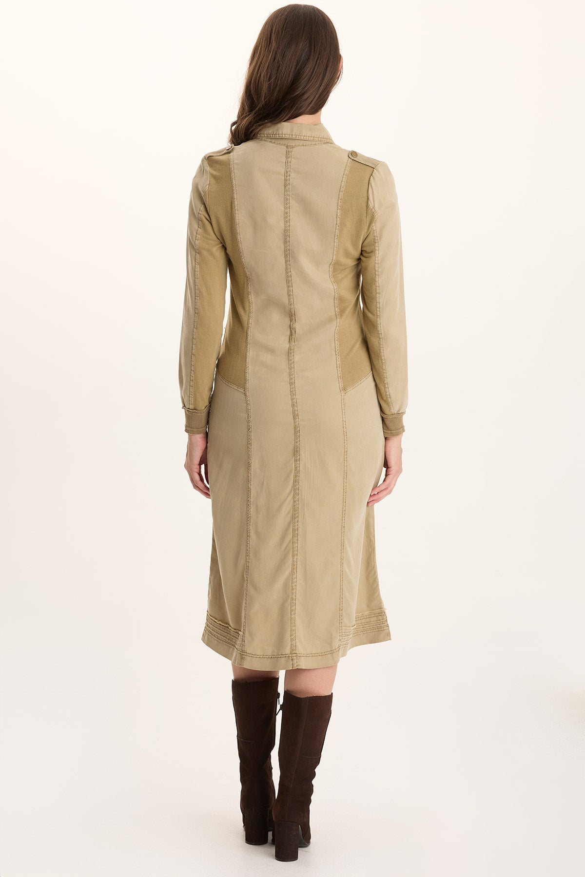 Oksana Twill/Jersey Snap-Up Midi Dress Plateau Pigment - XCVI