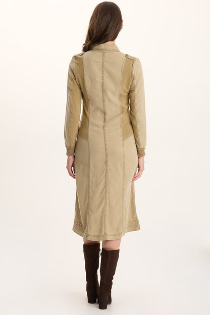 Oksana Twill/Jersey Snap-Up Midi Dress Plateau Pigment - XCVI