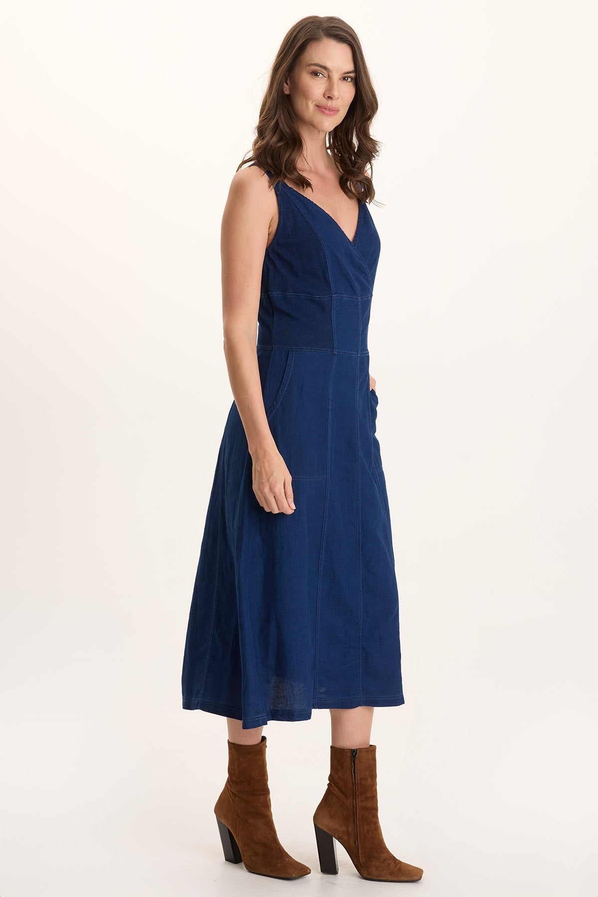 Lyall Mock-Denim Indigo Twill Midi Tank Dress Sluice Wash - XCVI