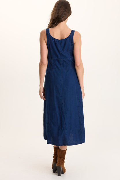 Lyall Mock-Denim Indigo Twill Midi Tank Dress Sluice Wash - XCVI