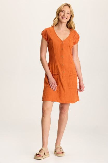 Crevin Lounge Dress – Double Gauze with Snap Front Oriole - XCVI