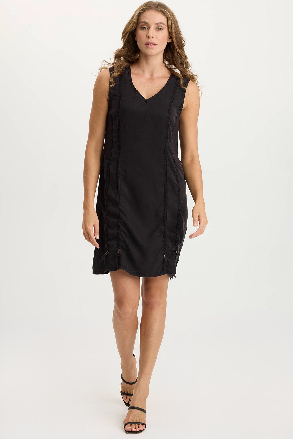Karima Casual Cinched Twill Tank Dress Black - XCVI