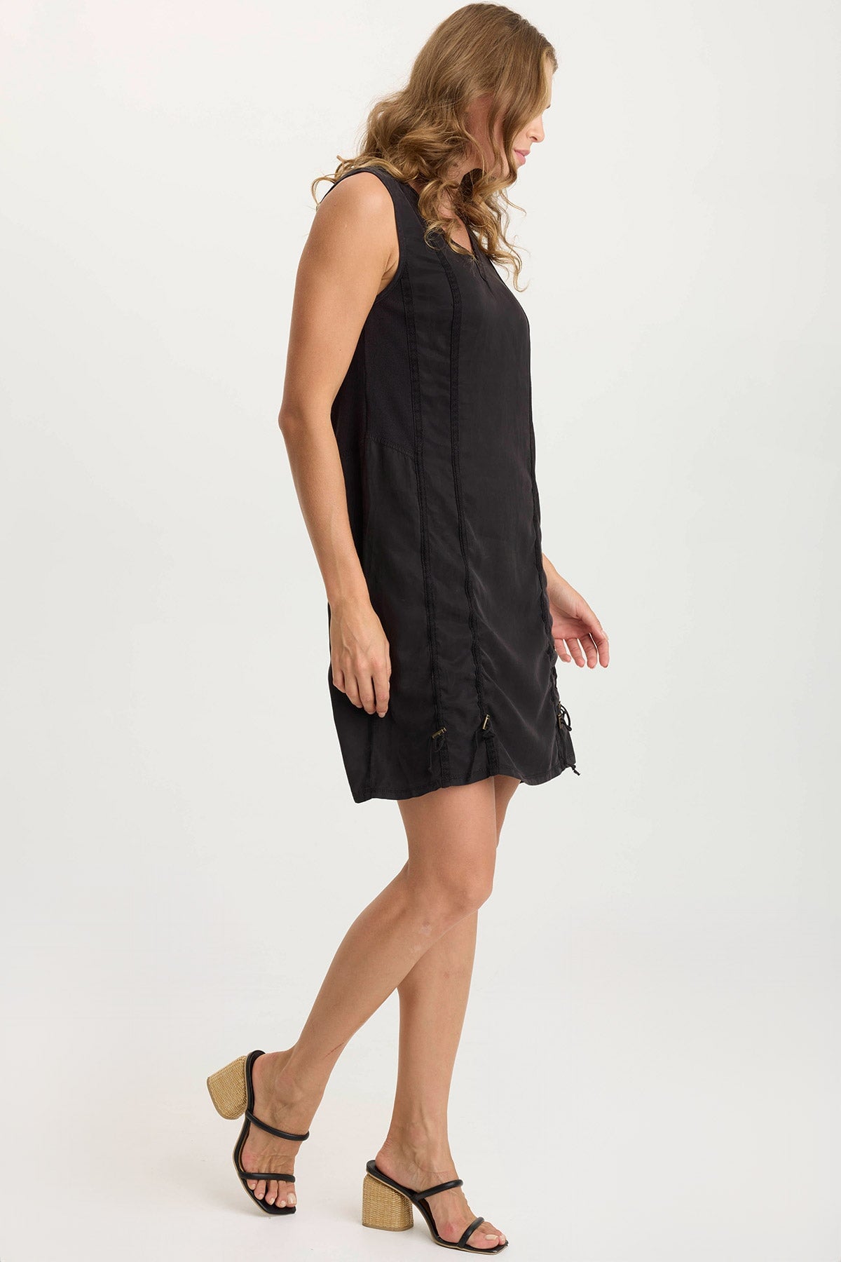 Karima Casual Cinched Twill Tank Dress Black - XCVI