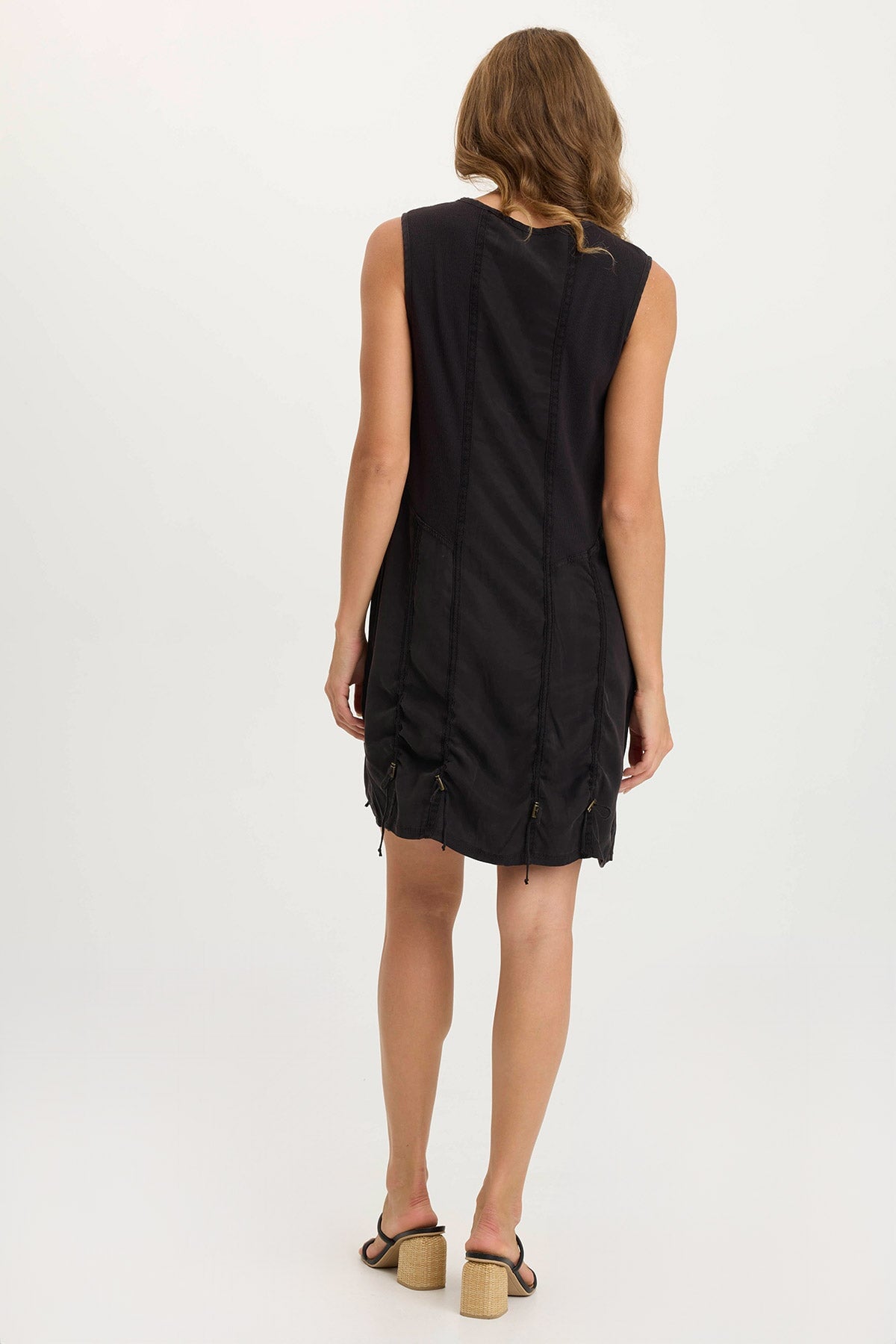 Karima Casual Cinched Twill Tank Dress Black - XCVI