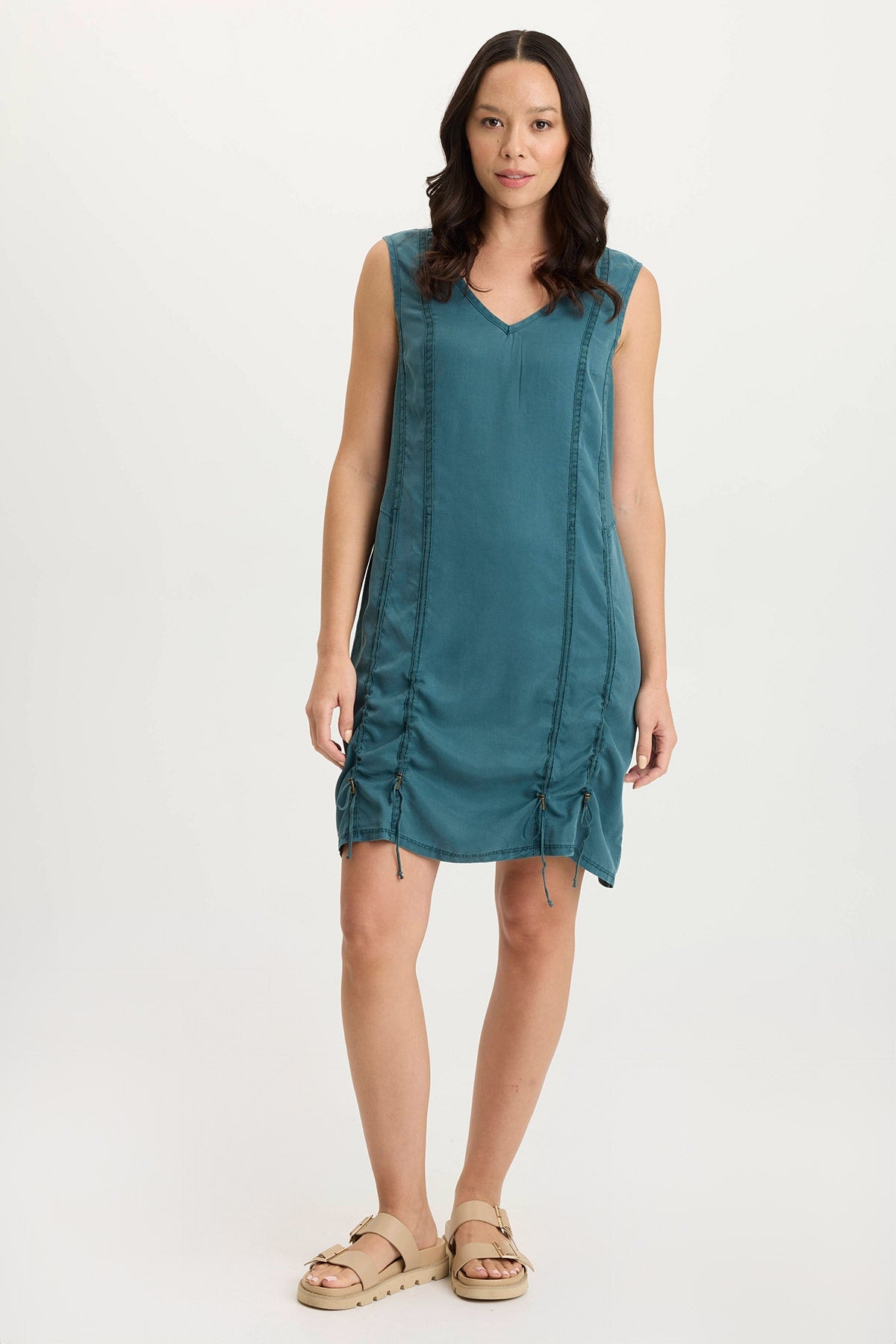 Karima Casual Cinched Twill Tank Dress Tideworn Pigment - XCVI