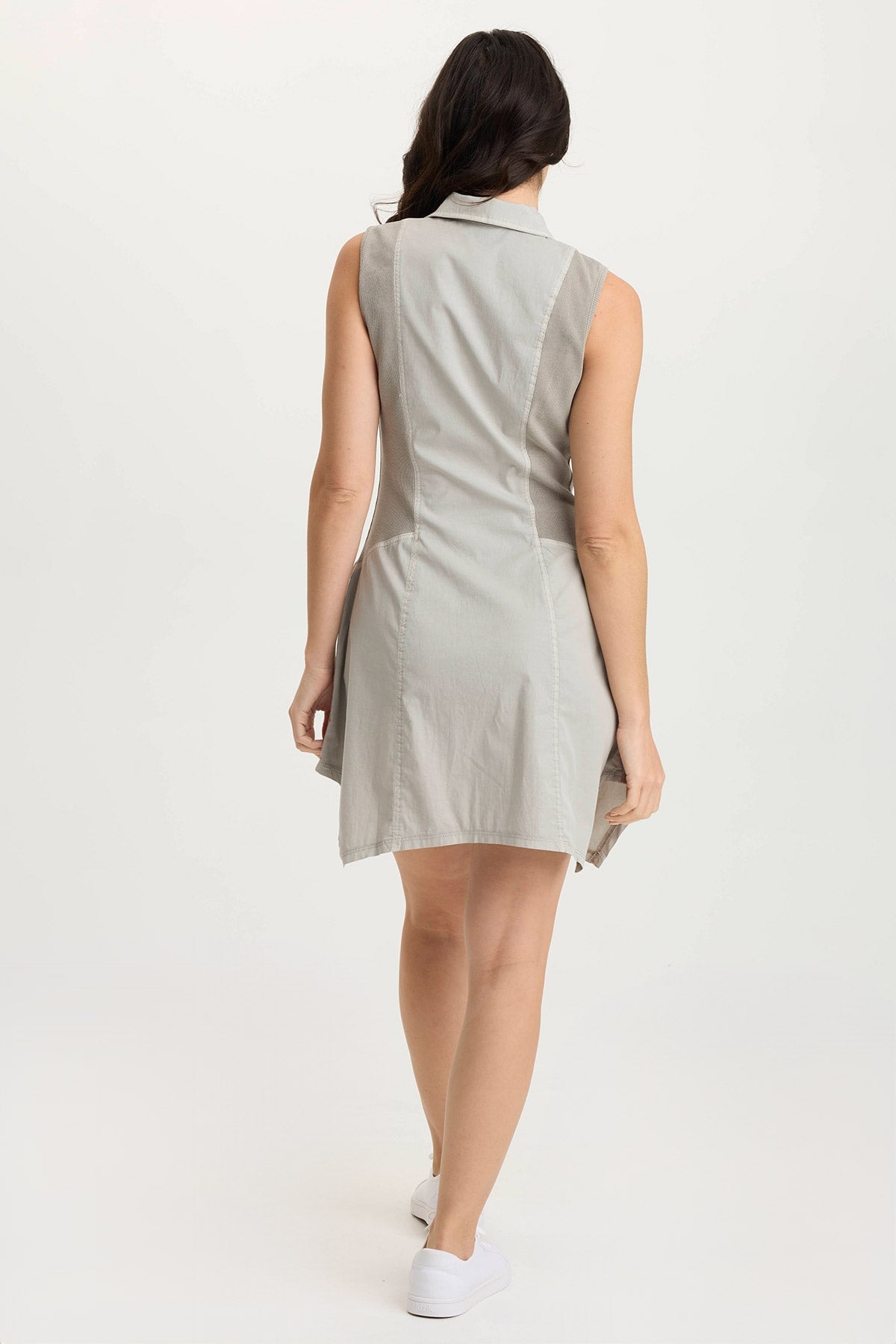 Delmis Poplin Sharkbite-Hem Edgy Distressed Zipper Dress Whitecap Pigment - XCVI