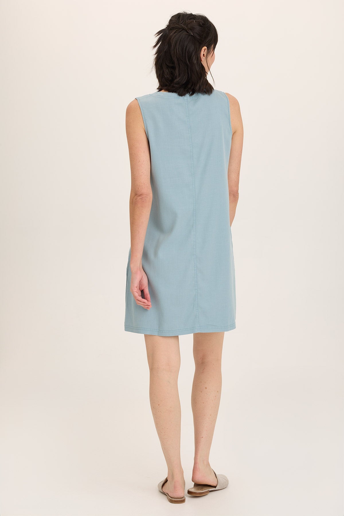Wearables Ashmon Twill A-Line Tie-Neck Shift Mini Dress Ocean Front - XCVI