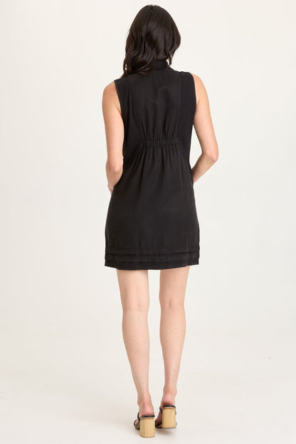 Noya Tencel Twill Kangaroo-Pocket Zip-Collar Sleeveless Dress Black - XCVI