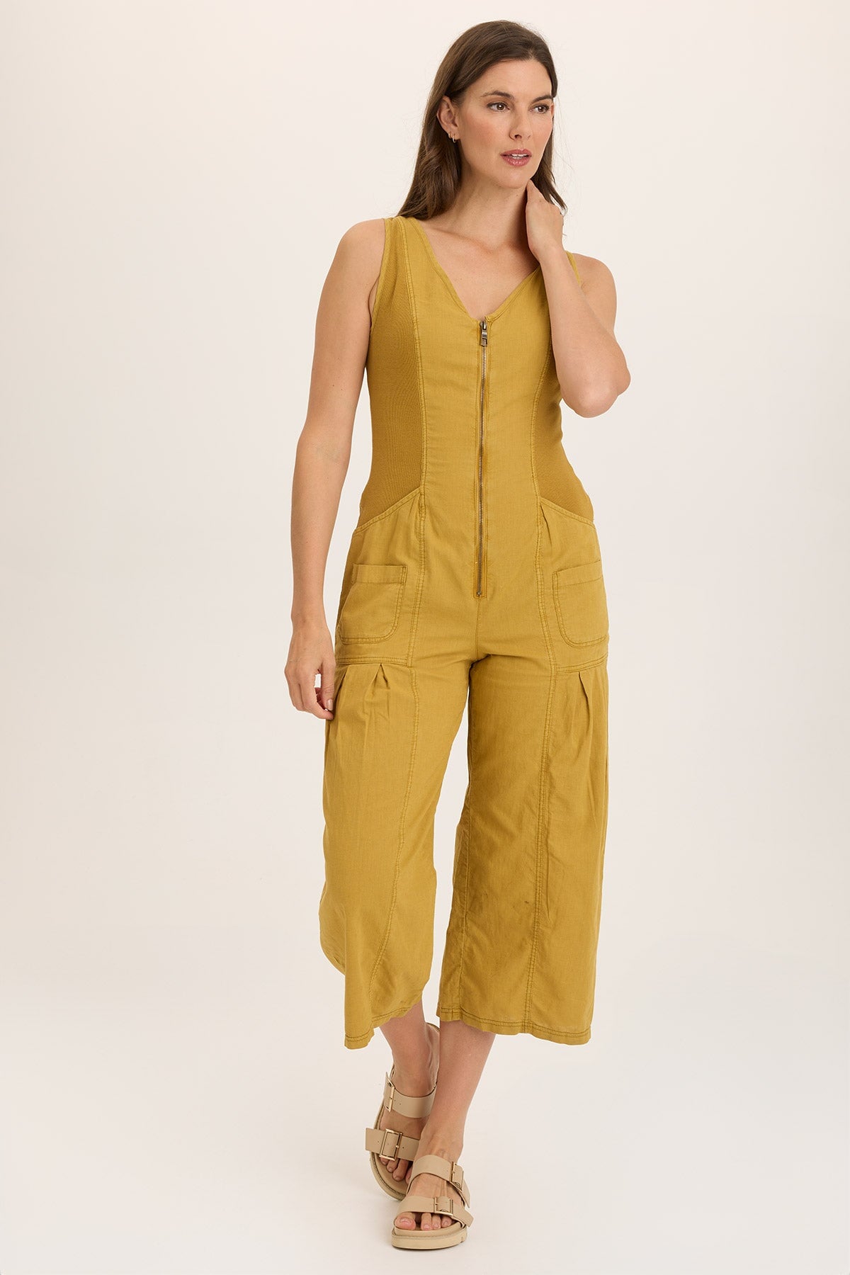 Wearables Linen Macgowan Wide Leg Cargo Jumpsuit in Yellow Radiance Pigment - XCVI