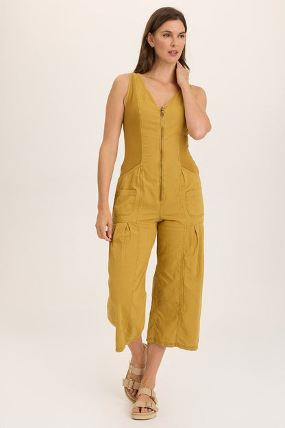 Wearables Linen Macgowan Wide Leg Cargo Jumpsuit in Yellow Radiance Pigment - XCVI