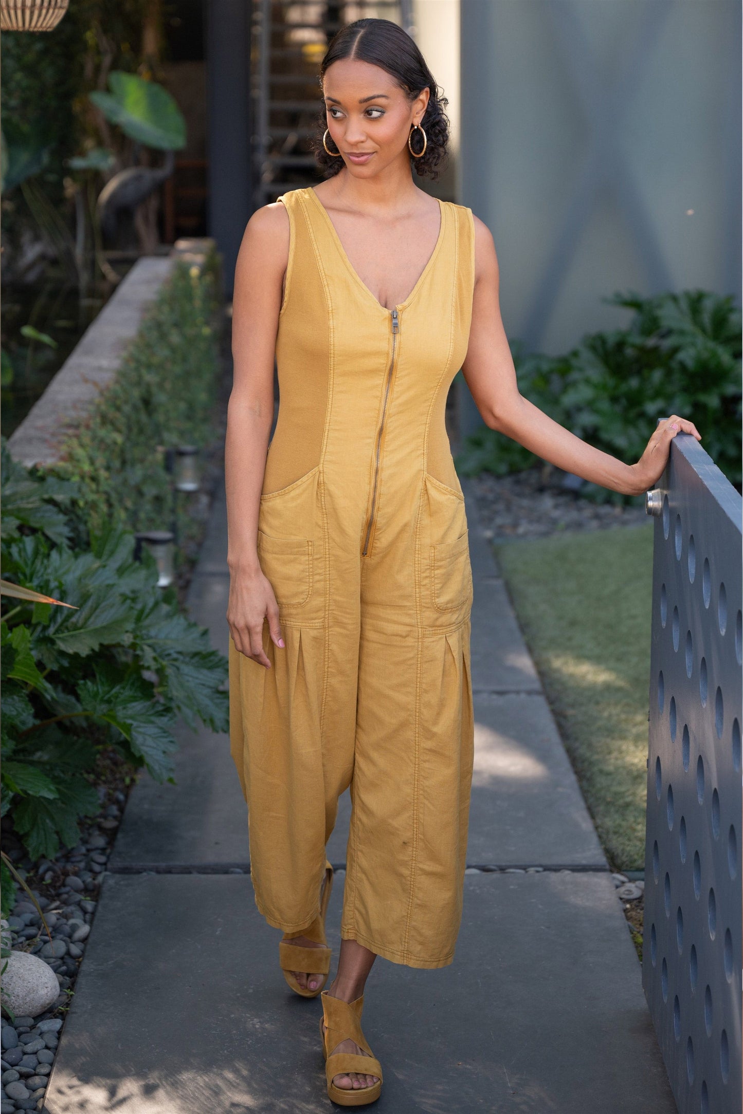 Wearables Linen Macgowan Wide Leg Cargo Jumpsuit in Yellow Radiance Pigment - XCVI