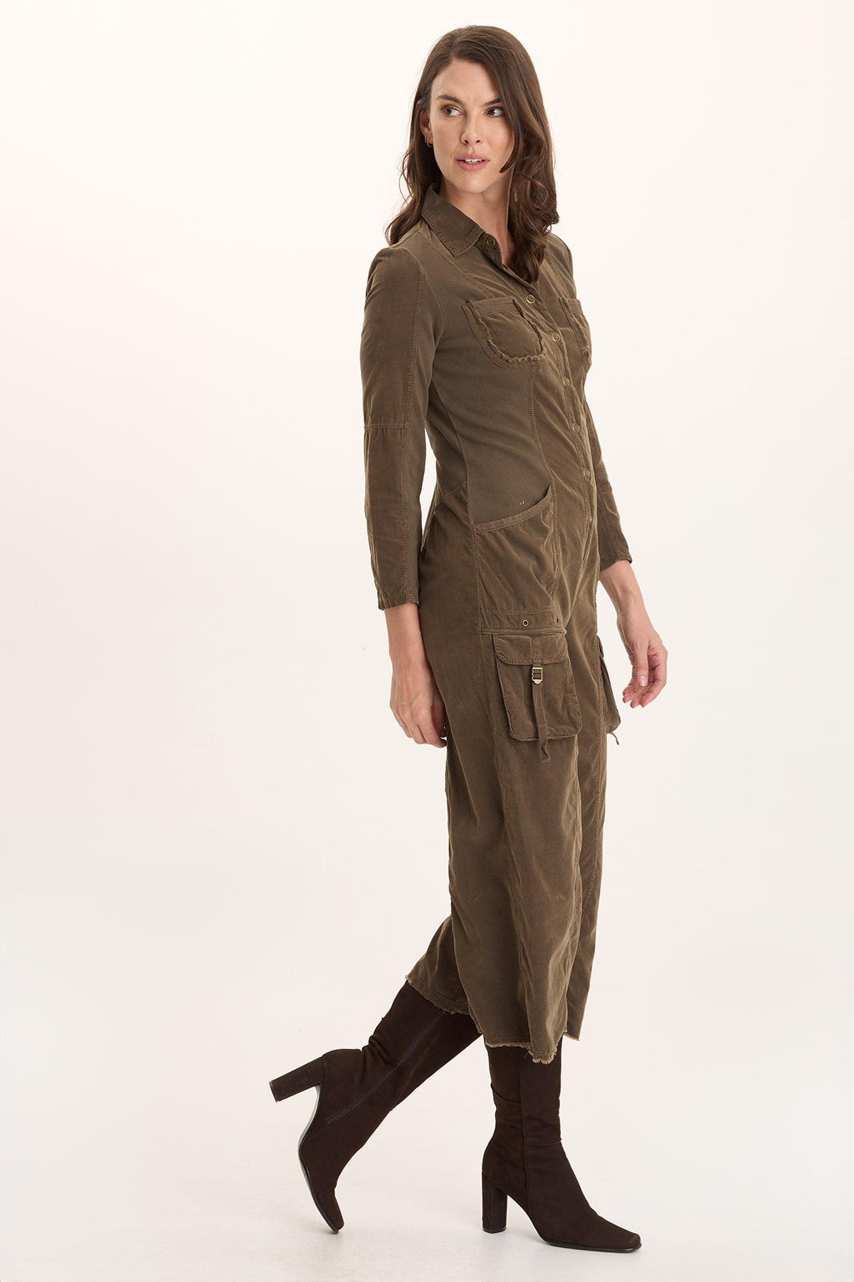 Kaisa Corduroy Long-Sleeve Cargo Jumpsuit Oak Creek Pigment - XCVI