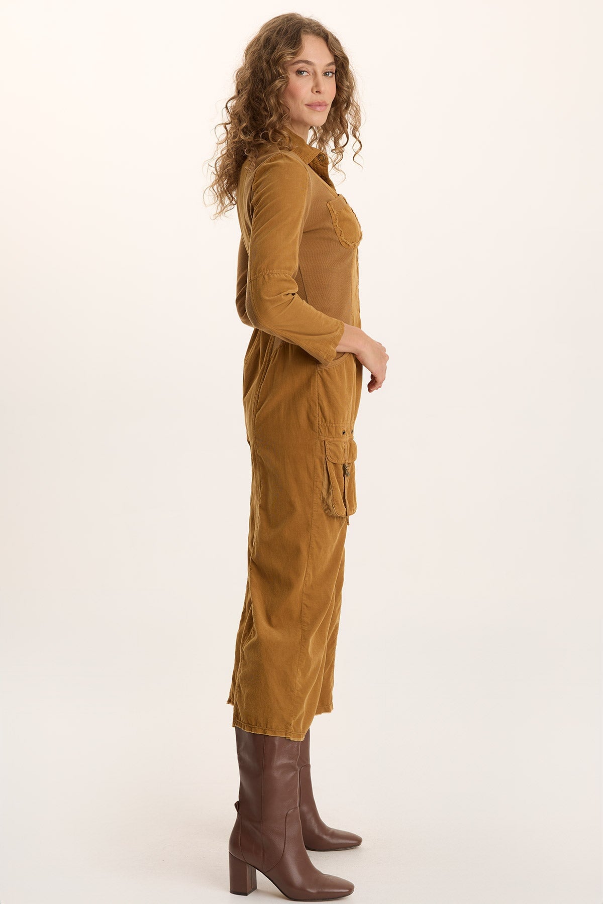 Kaisa Corduroy Long-Sleeve Cargo Jumpsuit Goldenrod Pigment - XCVI