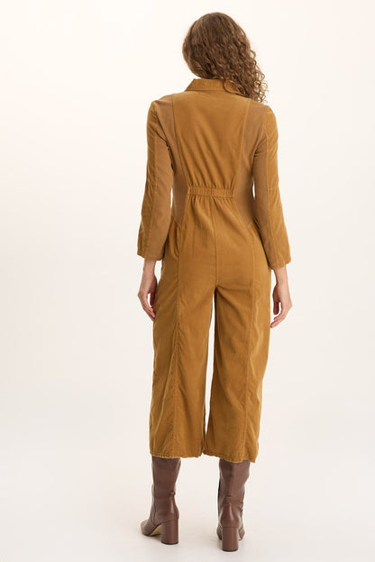 Kaisa Corduroy Long-Sleeve Cargo Jumpsuit Goldenrod Pigment - XCVI