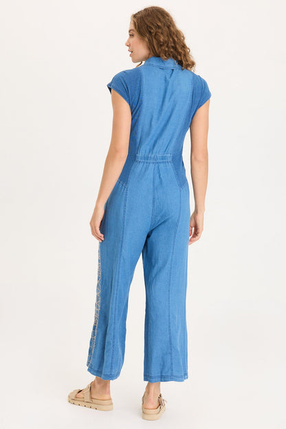Embroidered Mock-Denim Button-Front Gemmell Jumpsuit Etiolate Wash - XCVI
