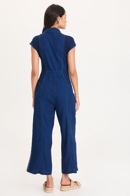 Embroidered Mock-Denim Button-Front Gemmell Jumpsuit Sluice Wash - XCVI