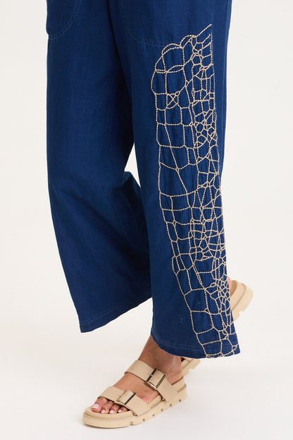 Embroidered Mock-Denim Button-Front Gemmell Jumpsuit Sluice Wash - XCVI