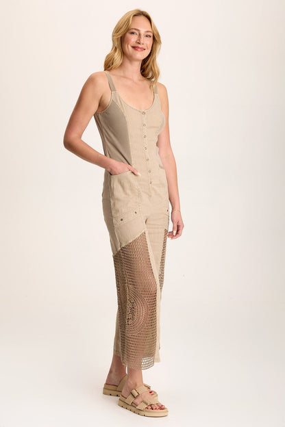 Anamita Linen Jumpsuit – Crochet Inset & Scoop Neck Tanglewood Pigment - XCVI