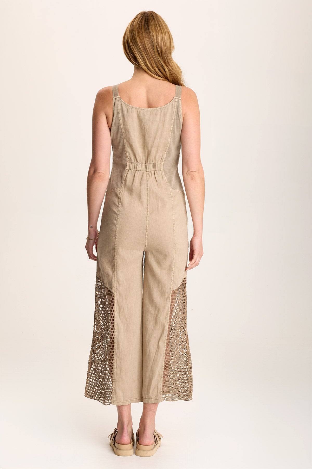 Anamita Linen Jumpsuit – Crochet Inset & Scoop Neck Tanglewood Pigment - XCVI