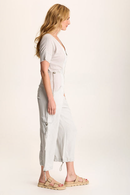 Naveen Jumpsuit – Soft Twill with Zip Front & Banded Waist Grey Marble - XCVI